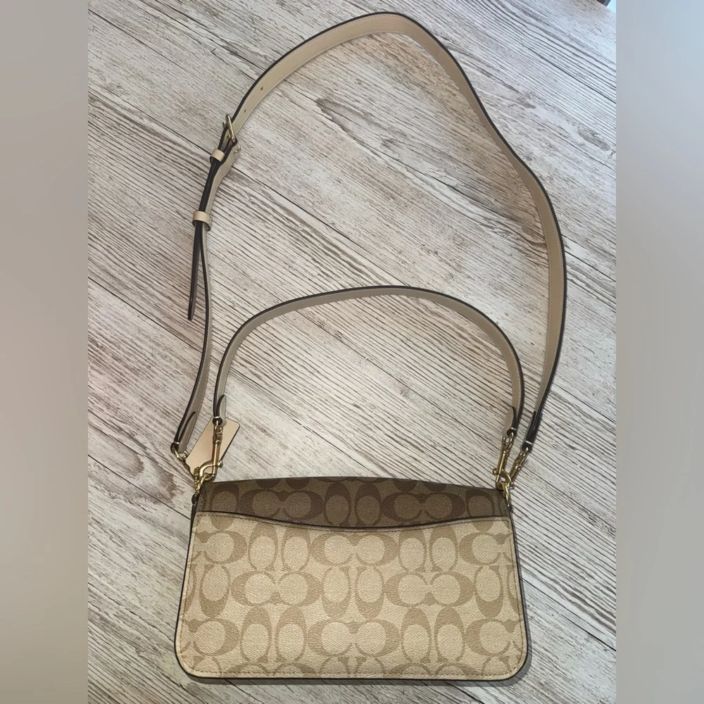 Coach Morgan Crossbody Shoulder Bag Blocked Signature Canvas Gold/Light Khaki